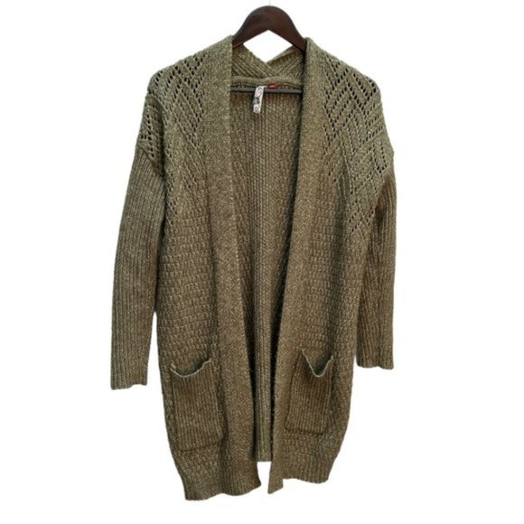 Three Stones Olive Green Long Open Front Cardigan Size S - Picture 1 of 11